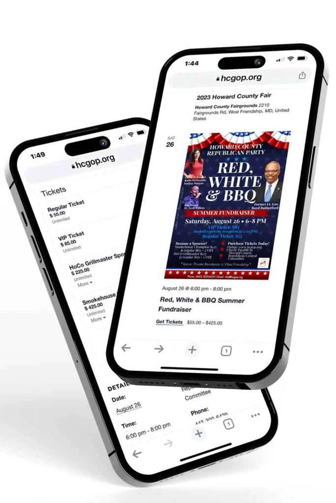 A Lincoln Day Dinner invitation landing page on a mobile device.